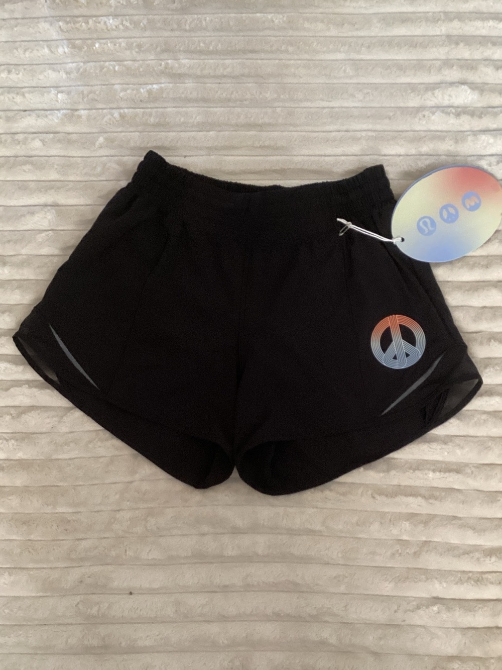 lululemon athletica Black Women's Athletic Shorts with Iridescent Peace Logo